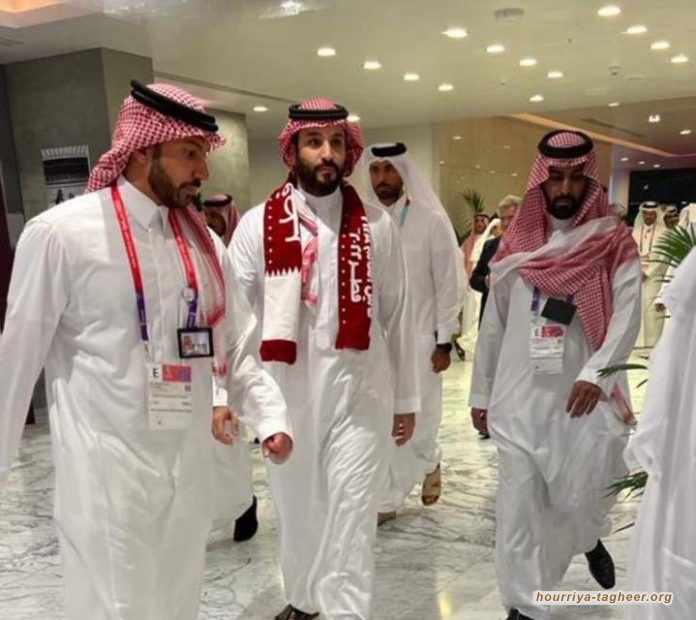 ابن سلمان يتوشح علم قطر بعد ان كانت دولة شريرة