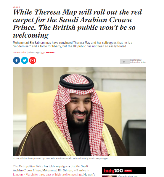 الاندبندنت: الشعب البريطاني تقشعر أبدانه عند السماع باسم "بن سلمان" وهذا هو السبب؟